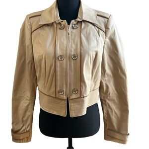 WHBM Cropped Jacket with Faux Leather Piping. Size 10.